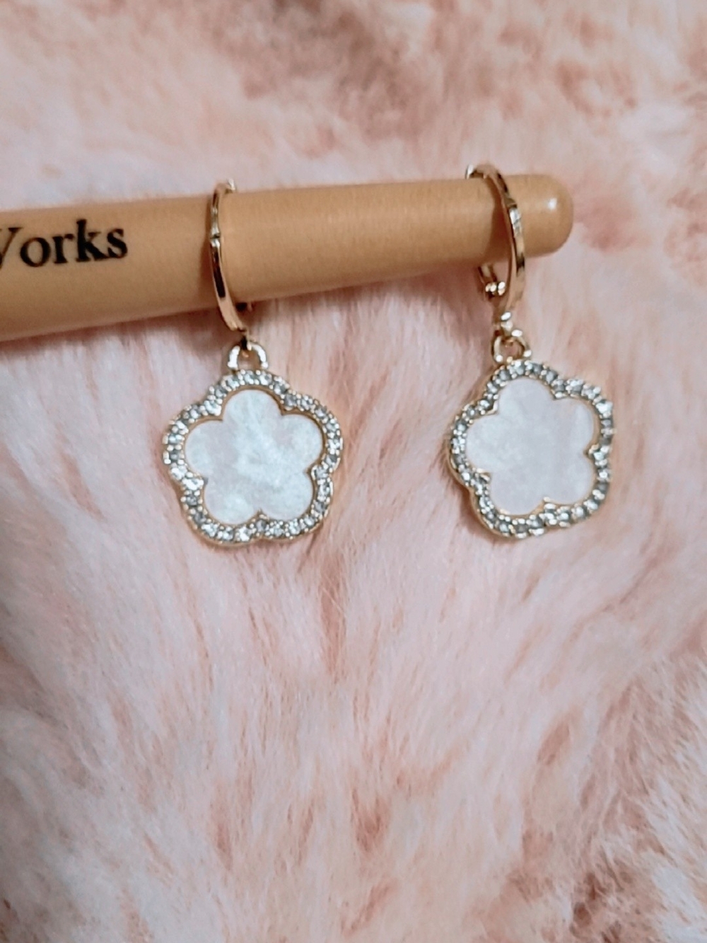 Gold and White Clover Drop Earrings - Women's Jewelry